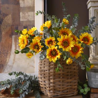 China R067 5Head Wholesale Silk Sunflowers Decor Artificial Silk Flower Bouquet Decorations for sale