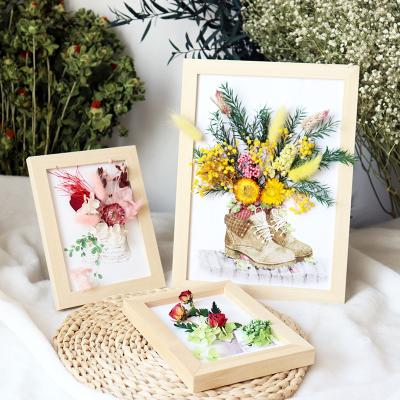 China Natural Flowers and Artificial Plants R058 Flowers Dry Natural Flower Pack of Wooden Photo Frame Diy Flower Frame Photo Frame Decor for sale