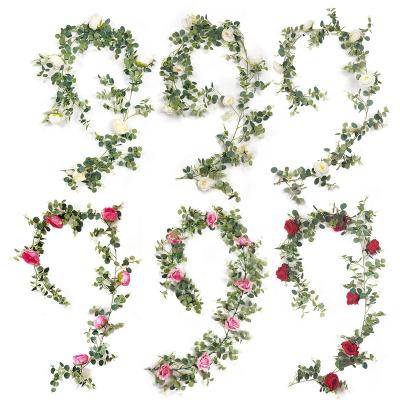 China Beautiful M174 Colorful Hanging Leaf Vine With White Red Rose Flower Vine Garland Artificial Flower Vines Rose Flower For Weddings Home Decoration for sale