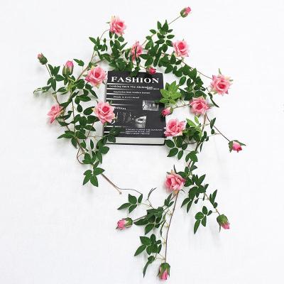 China M162 Beautiful Colorful Wedding Home Decoration Outdoor Flower Garland Hanging Artificial Rose Vine With Green Leaves Artificial Rose Flowers Vines for sale