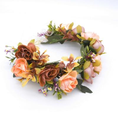 China Beautiful M145 Boho Flower Wreath Bridal Artificial Hair Flowers Colorful Floral Wedding Decor For Headdress Headband Halo Flower Head Silk Garland for sale