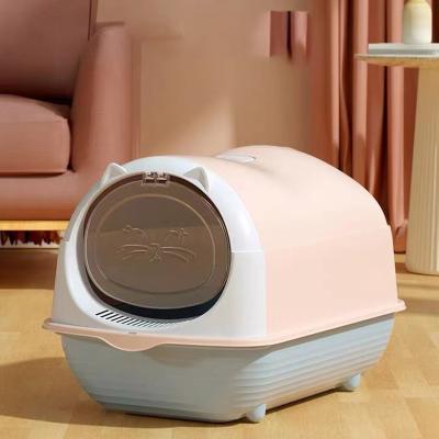 China Sustainable Portable Large Space Fully Enclosed Design PP Cat Litter Box Cat Litter Splash Proof Plastic Indoor Cat Toilet Box for sale