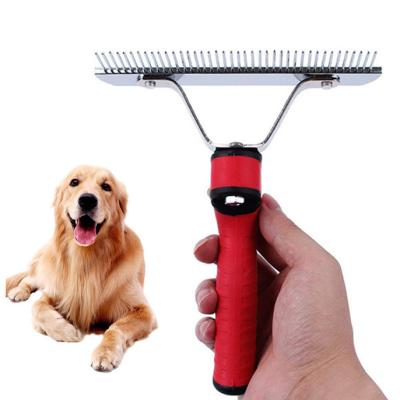 China Flat Round Comb Cat Hair Care Dog Grooming Pet Handle Pet Grooming Rake Comb Stainless Steel Long Viable Straight Needle for sale