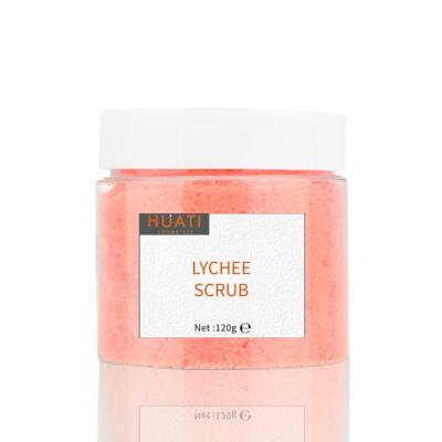 China Exfoliator Custom 100% Private Label Lychee Bath Sugar High Quality Natural Whitening Exfoliating Moisturizing Body Scrub for sale