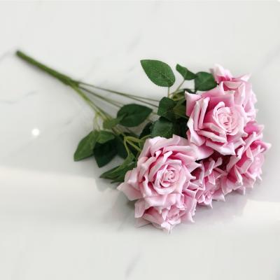 China Eco - Friendly Wedding Decoration Flannel Dye Silk Flower Rose Artificial Flower for sale