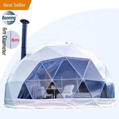 China Hotel Transparent Trade Show Glamping Door Bubble Dome Glowing Luxury Glass Tent 6m Diameter Geodesic Dome Outdoor Geodesic Igloo Wedding Tent for sale