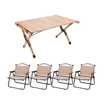 China Portable solid wood beech egg roll table camping folding table camping picnic foldable outdoor table chair for sale