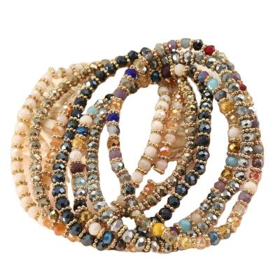 China BOHEMIA Feature Simple 4mm Various Ladies Glass Jewelry Bracelet Handmade Colorful Crystal Gold Plated Beaded Elastic Custom Bracelets for sale