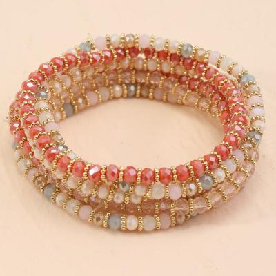 China BOHEMIA Feature Simple 4mm Various Ladies Glass Jewelry Bracelet Handmade Colorful Crystal Gold Plated Beaded Elastic Custom Bracelets for sale