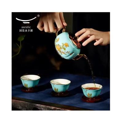 China Viable Manufacturer Wholesale Chinese Style Toasted Flower Design West Lake Blue Tea Cups for sale