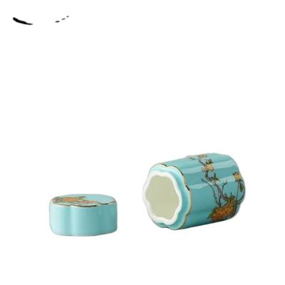 China Factory Wholesale Price Promo Chinese Style Viable Ceramic Fine With Blue Lid Toothpick Holder for sale