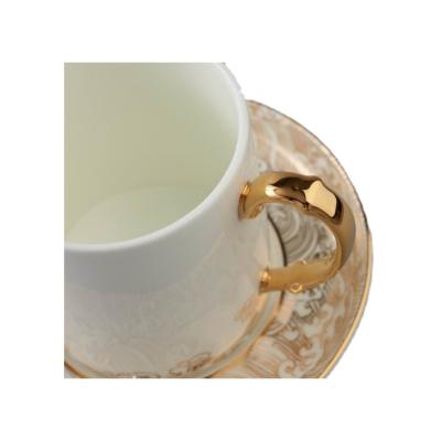 China Viable Factory Direct Chinese Style Luster White Gold Ceramic With Saucer And Lid Tea Cup for sale