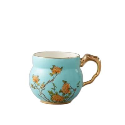 China Factory Direct Viable Luxury Reusable Bone Blue Gold Gift Giving Ceramic Coffee Mug for sale