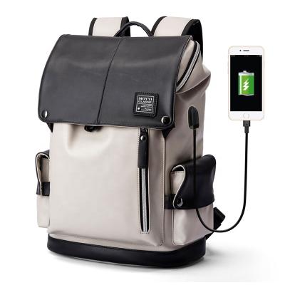 China Good Brands PU Leather Bags Waterproof Women Men Travel Laptop Backpack With USB Port for sale