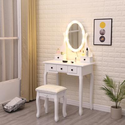 China Adjustable White Dresser Drawer Wooden Makeup (Other) Bedroom Dresser With Lamp for sale