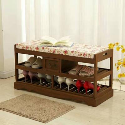 China (Other)Adjustable Ready To Ship Modern Home Wooden Color Brown 2-Tier Shoe Rack Design With Padded Seat for sale