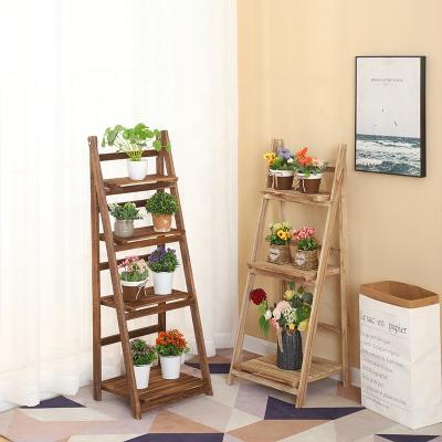 China Foldable Foldable Wooden Flower Pot Organizer Rack Display Shelving 4-Tier Plant Stand Planter Shelves for sale