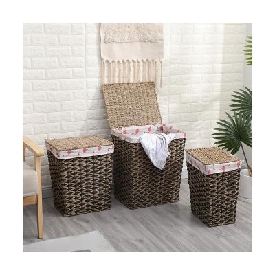 China New Vintage Brown Cheap Household Storage Square Best Price Laundry Hamper With Cover for sale