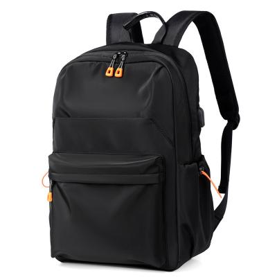 China With USB OEM ODM Water Proof Student School Bag Black Solid Color Bookbag Lightweight Backpack Customized LOGO for sale