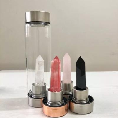 China 500ml Viable Crystal Water Bottle Infused Glass Water Bottle Wholesale Colored Stone Glass Water Bottle for sale