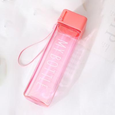 China New Fashion 500ML Square Shape Sports Wide Mouth Plastic Water Bottle Customized Viable Plastic Water Bottle Free Sample for sale