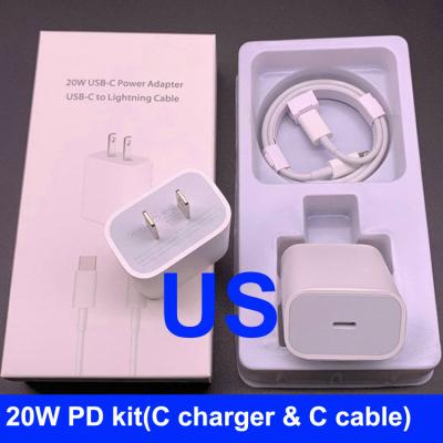 China Original palladium 18w 20w usb c charger cable type mobile phone fast c cable charger package phone charger with cable set box for apple iphone 11 12 x for sale