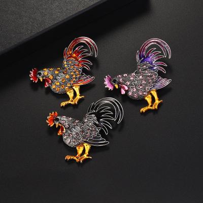 China ALLOY new European and American popular jewelry manufacturers direct selling diamond rooster brooch for sale