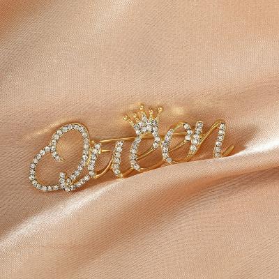 China ALLOY Best Selling Brooch Crystal Letter Queen Crown Zircon Brooch Women Jewelry Daily Dress for sale