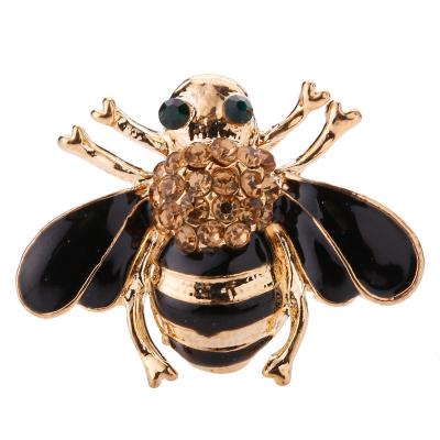 China European Jewelry animal gold badge ALLOY style clear faux stone bee pin silver plated crystal brooch for sale