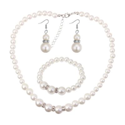 China Ring Jewelry Set Necklaces Earrings Wedding Pearl Jewelry Sets For Brides Latest Fashion Earring Bracelet Pearl Necklace Set for sale