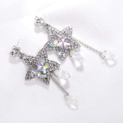 China /Sporty Casual Diamond Studded Rhinestone Crystal Tassel Five Pointed Star Earrings for sale