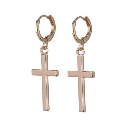 China CLASSIC jewelry fashion design for women gold plated simple jewelry cheap gold drop cross earrings for sale