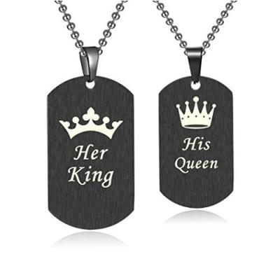 China Casual/Sporty Her King and Queen Couple Necklaces with Stainless Steel Crown Pendant Necklace for sale