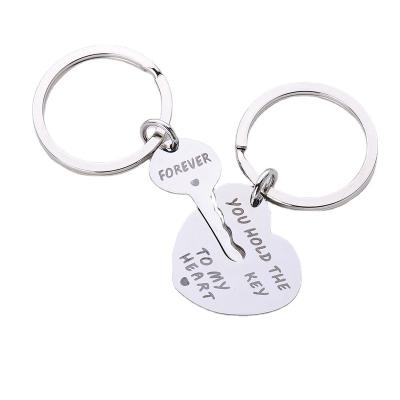 China Metal Factory Customization Lovers Key Chain Stainless Steel Heart Shaped Key for sale