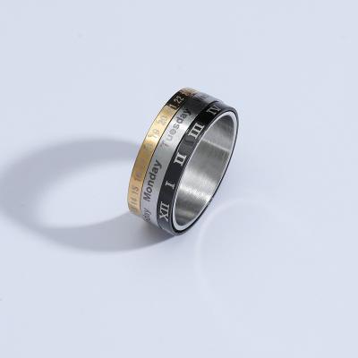 China Wholesale Casual/Sporty Multicolor Rotating Roman Numeral Ring Jewelry 316L Stainless Steel Date Ring For Men for sale