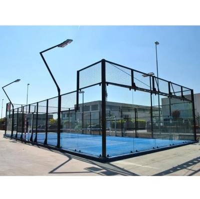 China Build A Padel Court Classic Paddle Ball Court 10m*20m Custom Tennis Court Standard Size with 12mm Tempered Glass / LED Lights for sale