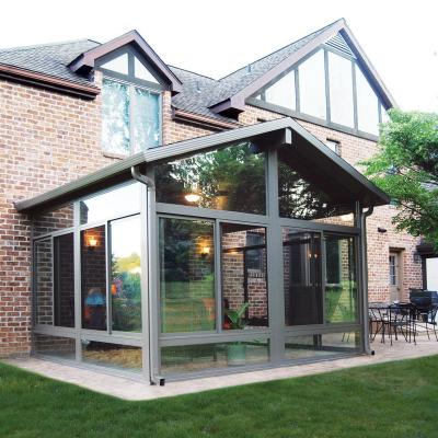 China Low E Glass Sunroom Customized Size Prefabricated Aluminium Conservatory Sunroom Clear Gray Green Frosted Glass Roof Sunroom for sale