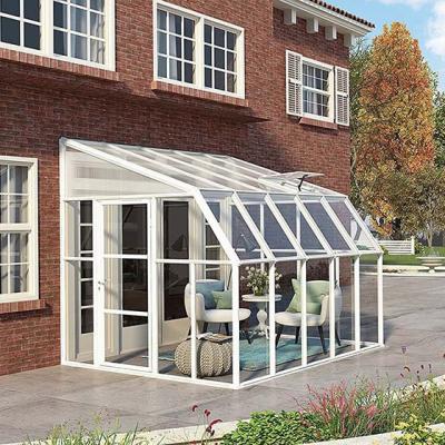 China Garden Curved Glass Roof Sunroom Inclined Roof Glass House Energy Saving Tempered Glass Aluminium Greenhouse Ultraviolet Protection for sale