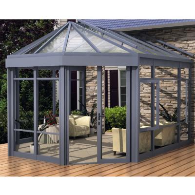 China Outdoor Glass Sunroom Laminated Tempered Glass Curved Roof Sunroom Aluminum Frame Inclined Roof Aluminum And Glass Greenhouse for sale