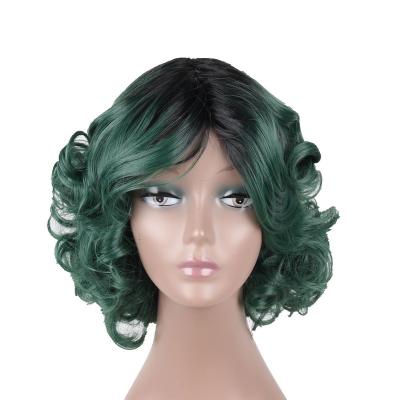 China Natural Wave Short Wave Green Wig Female Mixed Red Premium Synthetic Hair Wig Cosplay Part for sale