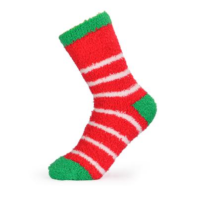 China Hot Sale Winter Women Velvet Sleep Bed Floor Socks Cozy Home Pattern Stripe Upper Coral Fluffy Fuzzy Socks QUICK DRY for sale