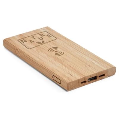 China Portable Bamboo Battery Charger 5000mAh Wireless Charging Lithium Battery Power Bank for sale