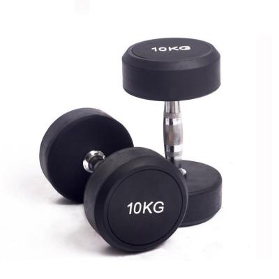 China GOOD ELASTICITY Manufacturing Professional High Quality Round Head Rubber Iron Steel Dumbbell for sale