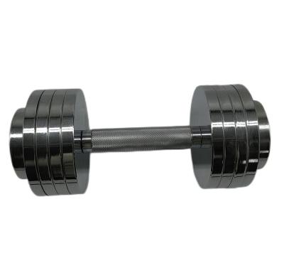 China Universal Adjustable Weight Cast Iron Plating Chromed Dumbbell Set Round Dumbbell for sale