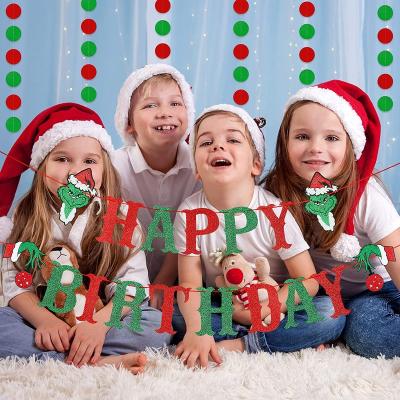 China Home Decoration/Customized Red and Green Glitter Happy Birthday Banner Birthday Decorations Christmas Birthday Decorations, Christmas Mantel Tree for sale