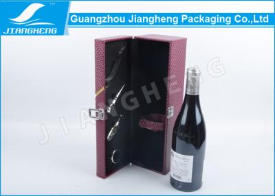 China Leather Wooden Glossy Red Wine Packing Boxes Rectangular With Lock for sale