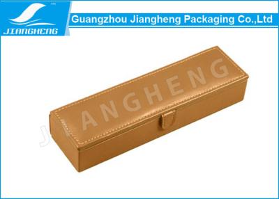 China MDF Wooden Pu leather Pen Box , Custom Pen Box With Button Closure for sale