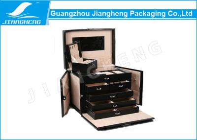 China Elegant Black PU Small Leather Jewellery Box With Mirror Drawer Style for sale