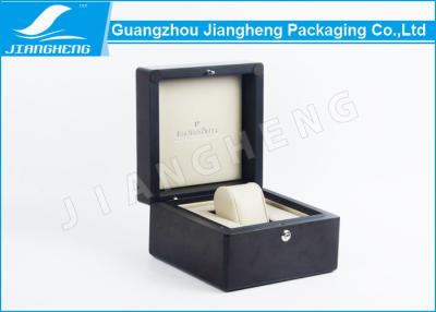 China Square Black Lacquered Wooden Watch Gift Boxes With Silk Printing Logo SGS Approval for sale