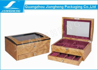 China Decorative Laser Cut Wooden Jewelry Gift Packaging Box Two Layer With Mirror for sale